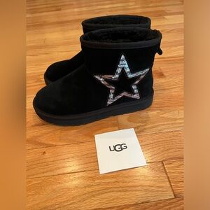 UGG Classic Mini Star Black Sequin Boots, Size 7 EXCELLENT CONDITION